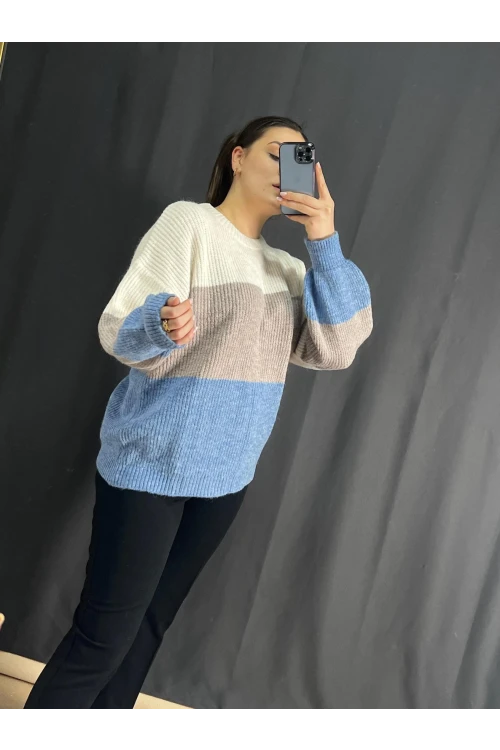 Büyük Beden Bisiklet Yaka Renk Geçişli Uzun Kollu Triko Kazak 302344