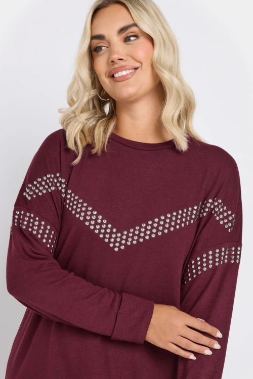 Büyük Beden Bisiklet Yaka Uzun Kollu Pul İşlemeli Bluz 322184