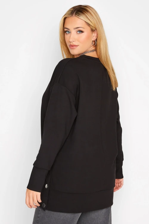 Büyük Beden Bisiklet Yaka Yanları Çıt Çıt Detaylı Sweatshirt 301173