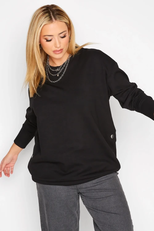 Büyük Beden Bisiklet Yaka Yanları Çıt Çıt Detaylı Sweatshirt 301173