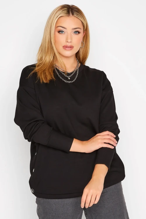 Büyük Beden Bisiklet Yaka Yanları Çıt Çıt Detaylı Sweatshirt 301173