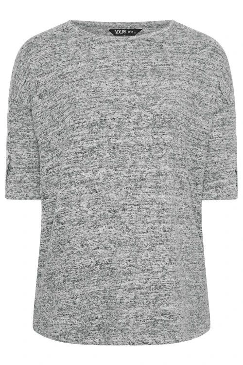 Büyük Beden Bisiklet Yaka Yarım Kollu Düğme Detaylı Bluz 302988