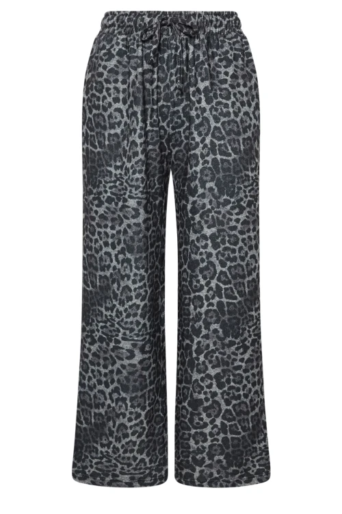 Büyük Beden Bol Paça Cepli Leopar Desenli Beli Lastikli Eşofman Altı 322356