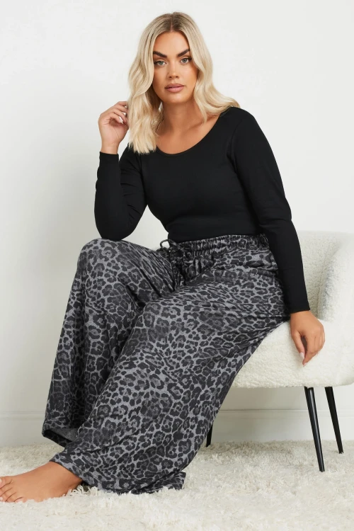 Büyük Beden Bol Paça Cepli Leopar Desenli Beli Lastikli Eşofman Altı 322356