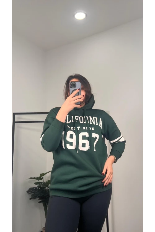 Büyük Beden Kapüşonlu Uzun Kollu Baskılı Sweatshirt 301126