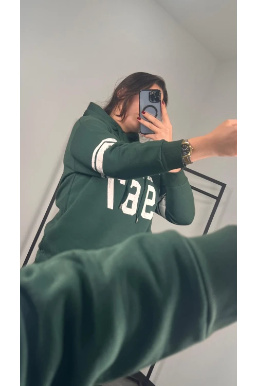 Büyük Beden Kapüşonlu Uzun Kollu Baskılı Sweatshirt 301126