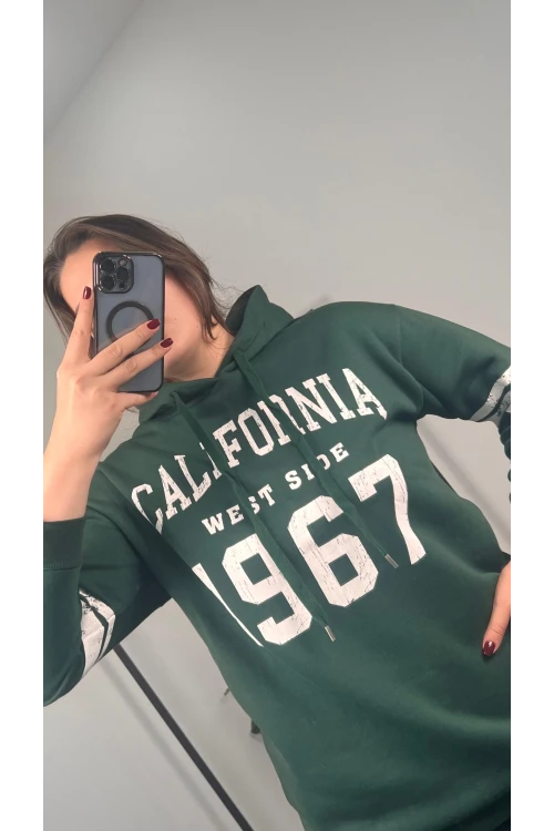 Büyük Beden Kapüşonlu Uzun Kollu Baskılı Sweatshirt 301126