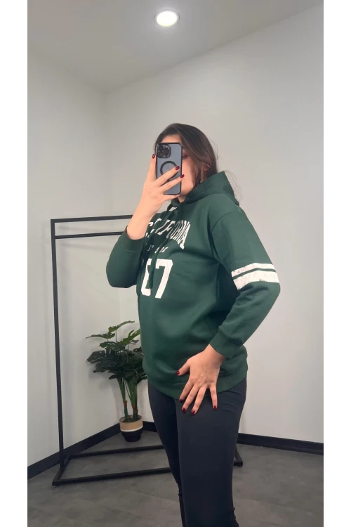 Büyük Beden Kapüşonlu Uzun Kollu Baskılı Sweatshirt 301126