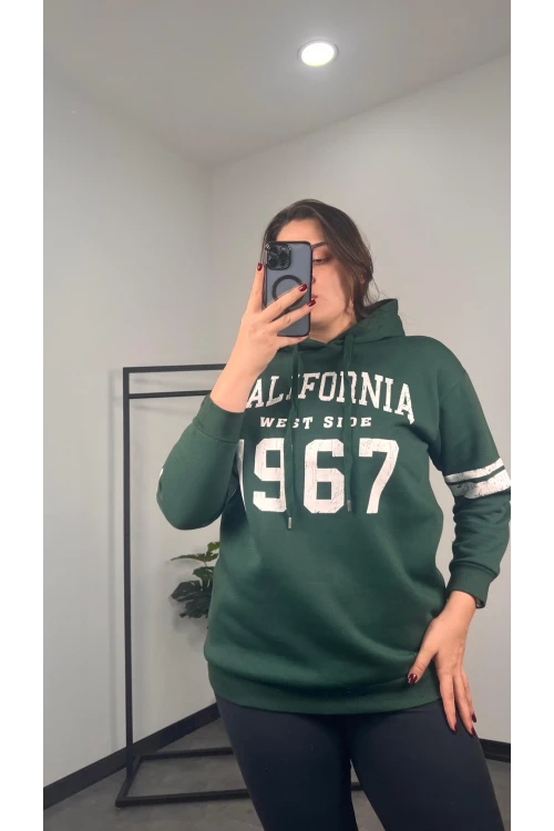 Büyük Beden Kapüşonlu Uzun Kollu Baskılı Sweatshirt 301126