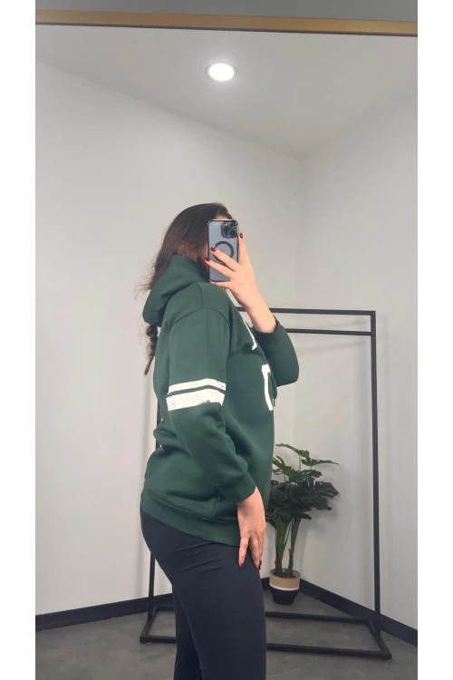 Büyük Beden Kapüşonlu Uzun Kollu Baskılı Sweatshirt 301126