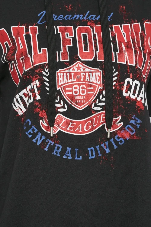 Büyük Beden Kolları Şeritli Kapüşonlu Uzun Kollu Sweatshirt 302128