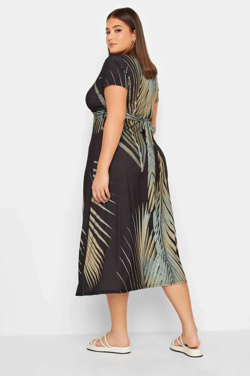 Büyük Beden Kruvaze Yaka Kısa Kollu Desenli Midi Boy Anvelop Elbise 302152