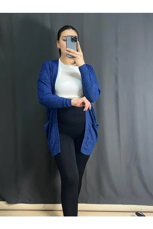 Büyük Beden Önü Kapamasız Cepli Midi Boy Hırka 301750