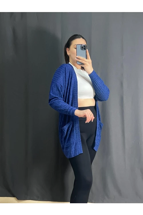 Büyük Beden Önü Kapamasız Cepli Midi Boy Hırka 301750