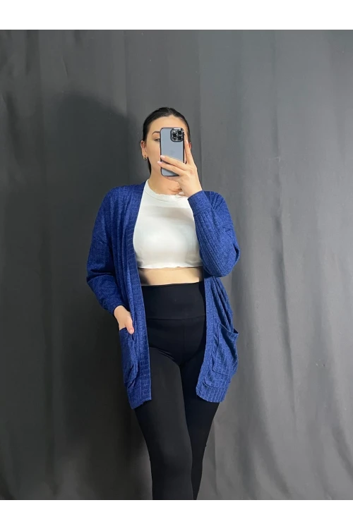 Büyük Beden Önü Kapamasız Cepli Midi Boy Hırka 301750