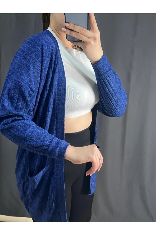Büyük Beden Önü Kapamasız Cepli Midi Boy Hırka 301750