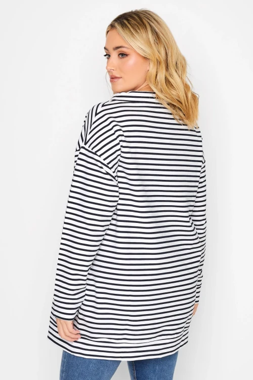 Büyük Beden Uzun Kollu Çizgili Çapa Baskılı Sweatshirt 301683