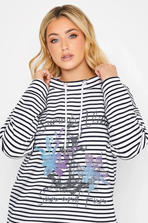 Büyük Beden Uzun Kollu Çizgili Çapa Baskılı Sweatshirt 301683