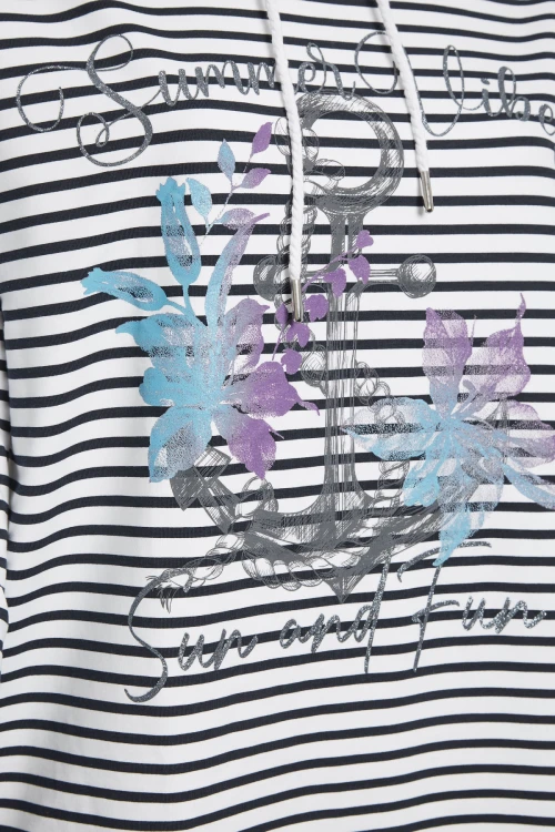 Büyük Beden Uzun Kollu Çizgili Çapa Baskılı Sweatshirt 301683