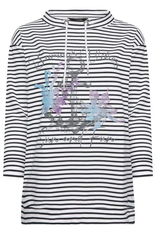Büyük Beden Uzun Kollu Çizgili Çapa Baskılı Sweatshirt 301683
