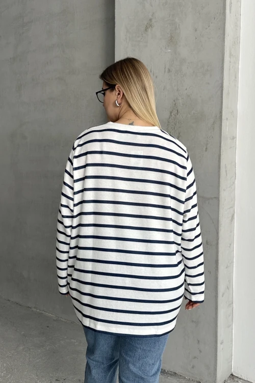 Büyük Beden Uzun Kollu Çizgili Mevsimlik T-shirt SD-1063