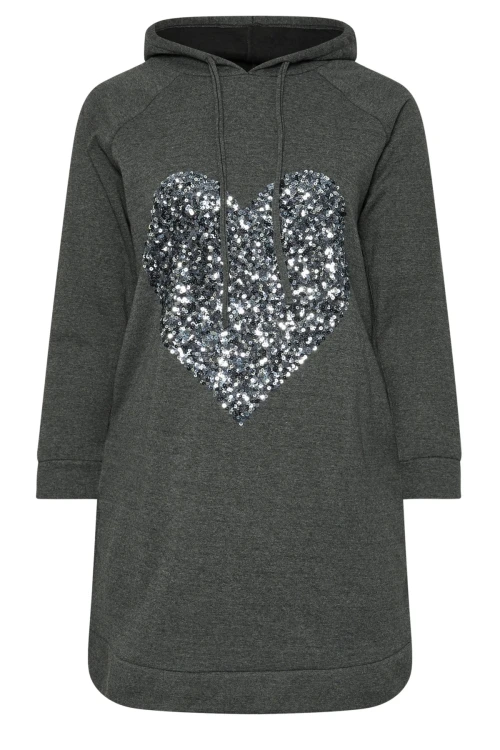 Büyük Beden Uzun Kollu Payet Detaylı Kapüşonlu Sweatshirt 303558