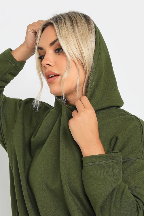 Büyük Beden Uzun Kollu Rahat Kalıp Kapüşonlu Sweatshirt 303555