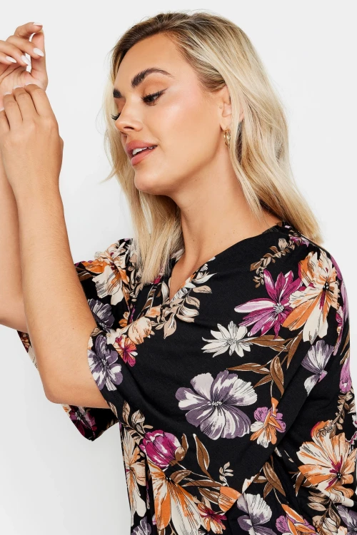 Büyük Beden V Yaka Desenli Asimetrik Kesim Likralı Bluz 303373