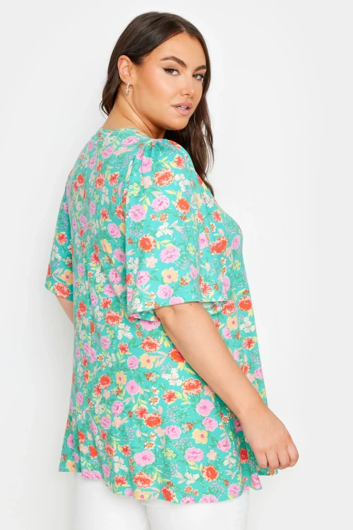 Büyük Beden V Yaka Desenli Asimetrik Kesim Likralı Bluz 321767