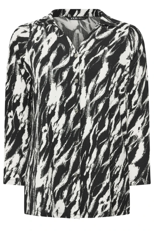 Büyük Beden V Yaka Uzun Kollu Düğmeli Desenli Esnek Gömlek 322166