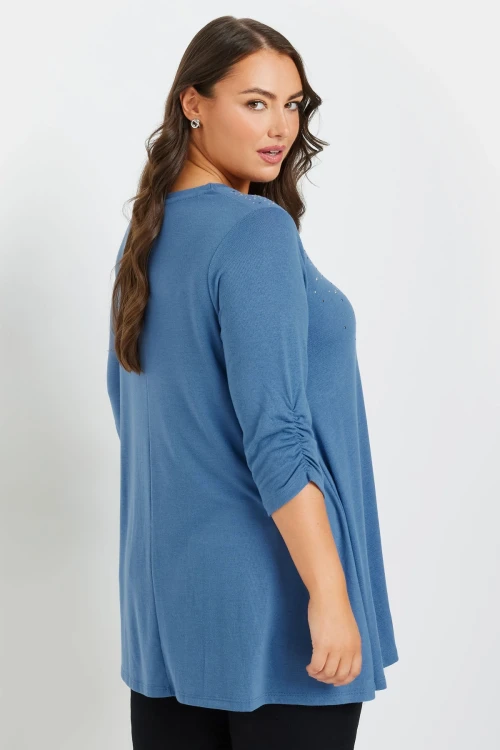 Büyük Beden V Yakası Taş İşlemeli Kolları Büzgülü Bluz 322297