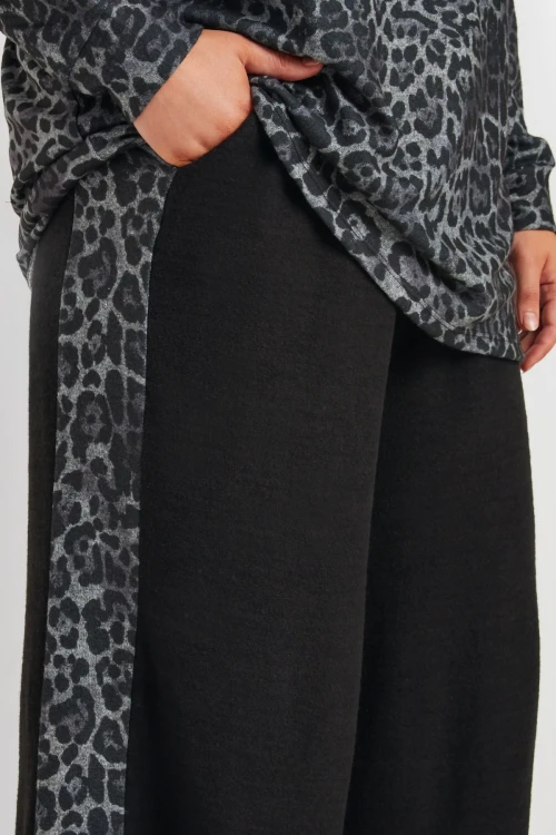 Büyük Beden Yanı Leopar Desenli Cepli Beli Lastikli ve Büzgülü Eşofman Altı 322194