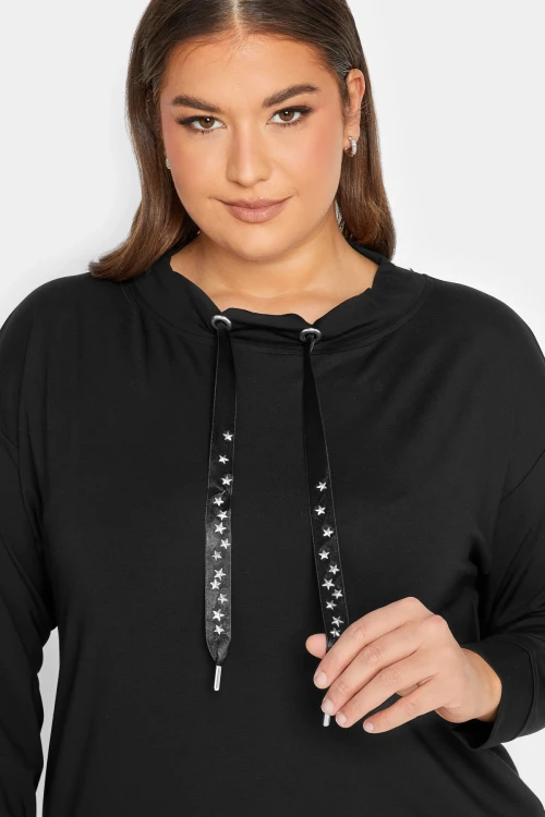 Büyük Beden Yıldız İşlemeli İpli Yaka Uzun Kesim Sweatshirt 301642