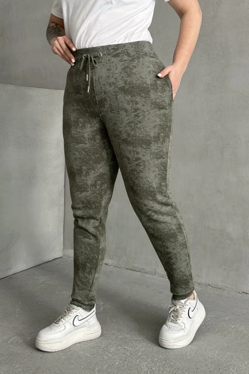 Büyük Beden Beli Büzgülü Dar Paça Cepli Desenli Pantolon 304055