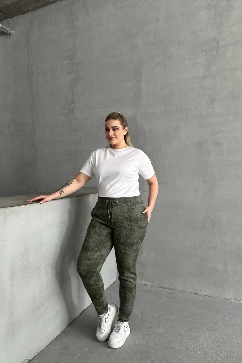 Büyük Beden Beli Büzgülü Dar Paça Cepli Desenli Pantolon 304055