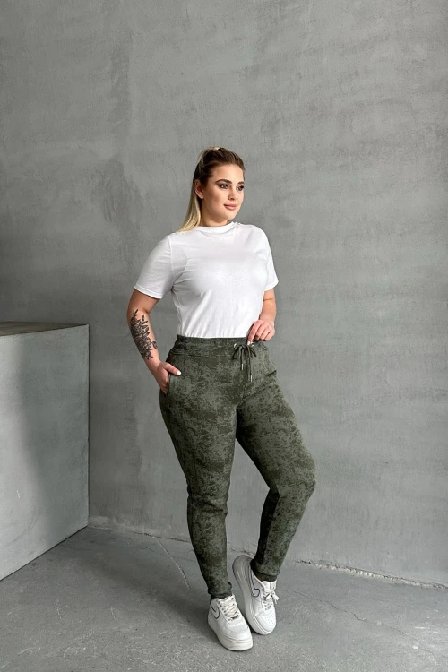 Büyük Beden Beli Büzgülü Dar Paça Cepli Desenli Pantolon 304055