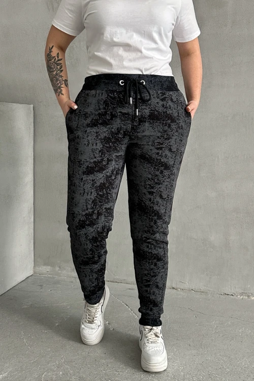 Büyük Beden Beli Büzgülü Dar Paça Cepli Desenli Pantolon 304056