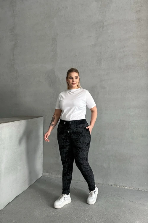 Büyük Beden Beli Büzgülü Dar Paça Cepli Desenli Pantolon 304056