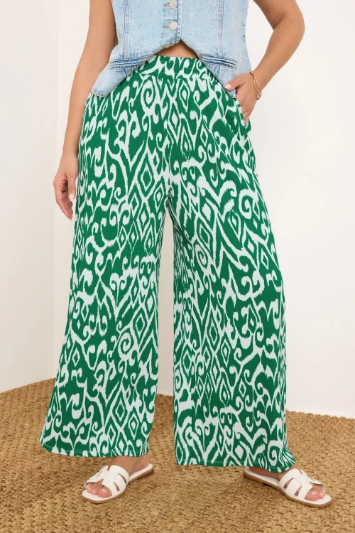 Büyük Beden Beli Lastikli Bol Paça Desenli Cepli Pantolon 303969