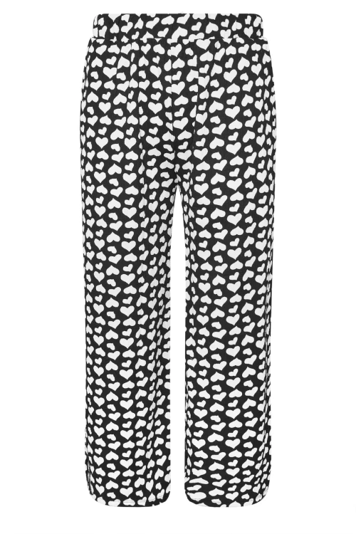 Büyük Beden Beli Lastikli Bol Paça Kalp Desenli Cepli Pantolon 303492