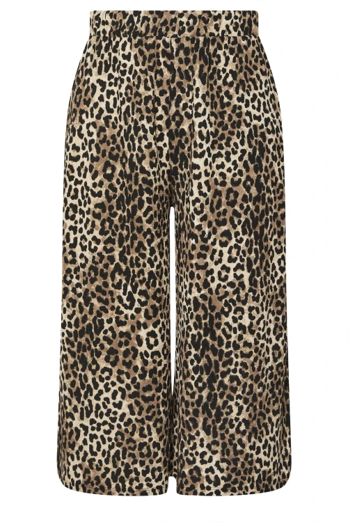 Büyük Beden Beli Lastikli Cepli Leopar Desenli Midi Bol Paça Pantolon 145267