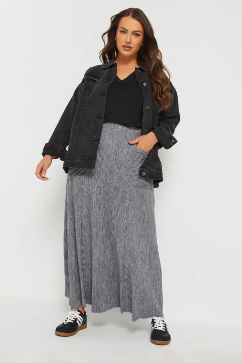 Büyük Beden Beli Lastikli Önden Cepli Fitilli Maxi Etek 303899