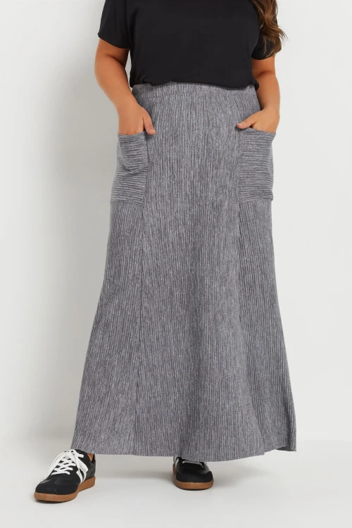 Büyük Beden Beli Lastikli Önden Cepli Fitilli Maxi Etek 303899