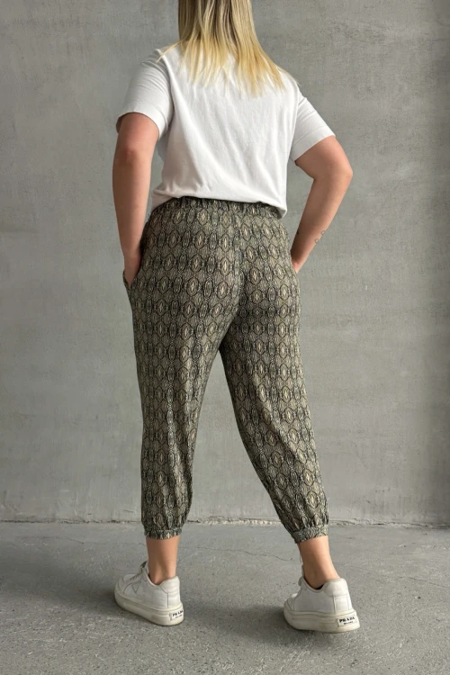 Büyük Beden Beli ve Paçası Lastikli Desenli Cepli Pantolon 303301