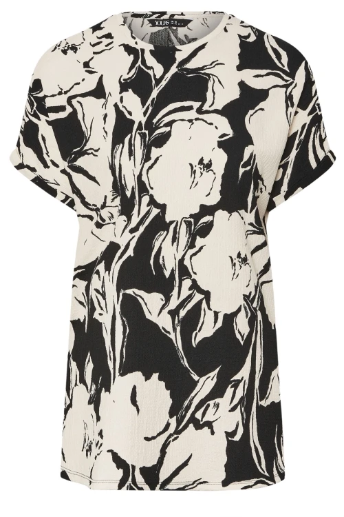 Büyük Beden Bisiklet Yaka Bürümcük Kumaş Baskılı T-shirt 304115