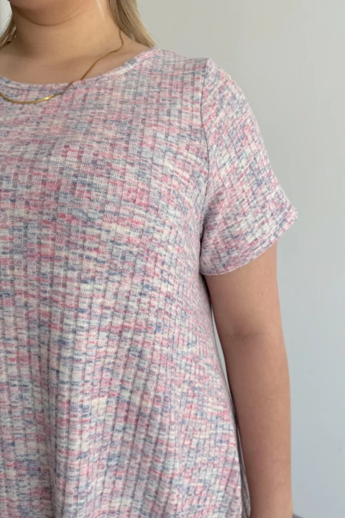 Büyük Beden Bisiklet Yaka Kısa Kollu Fitilli Kırçıllı Bluz 101-29