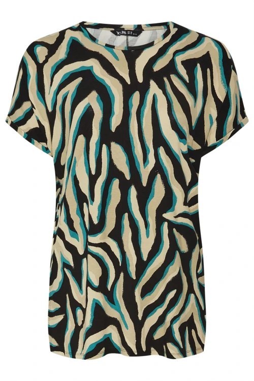 Büyük Beden Bisiklet Yaka Kısa Kollu Zebra Desenli Bluz 303918