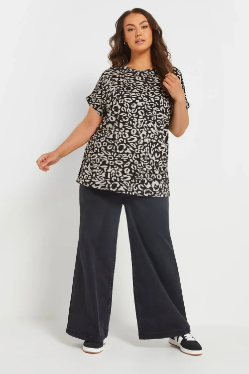 Büyük Beden Bisiklet Yaka Kuş Gözü Detaylı Desenli T-shirt 303865