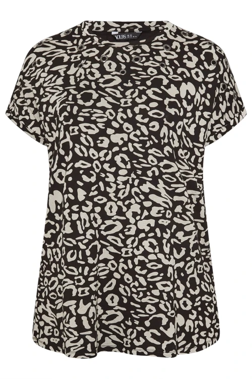 Büyük Beden Bisiklet Yaka Kuş Gözü Detaylı Desenli T-shirt 303865