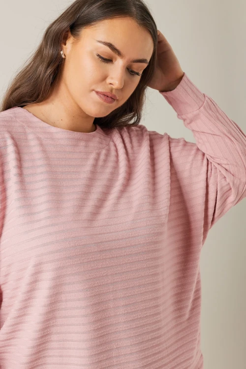 Büyük Beden Bisiklet Yaka Uzun Kollu Bluz 615589